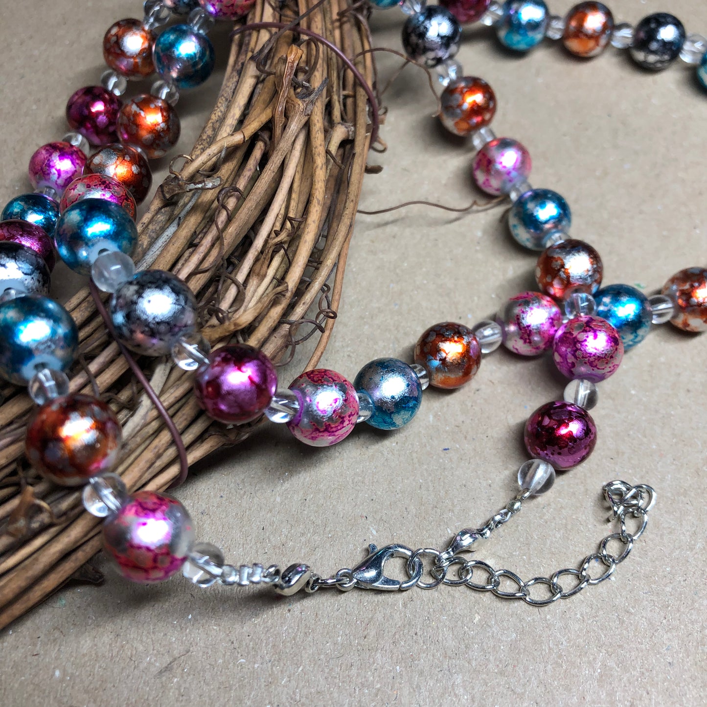 Vibrant metallic beaded necklace