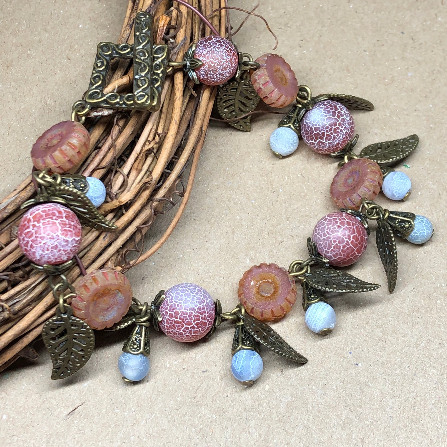 Woody Garden - Agate and glass bronze bracelet