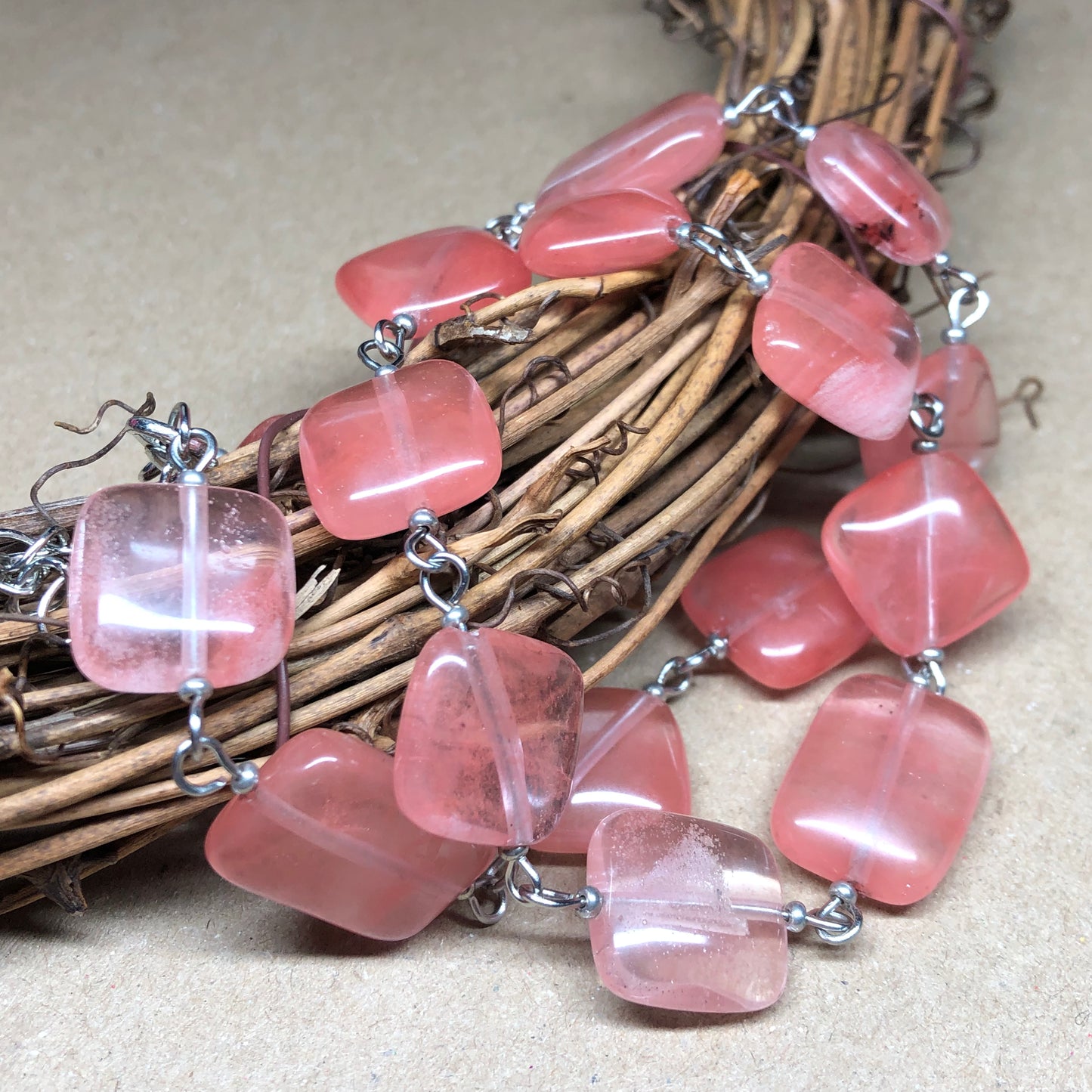 Cherry Quartz glass choker necklace