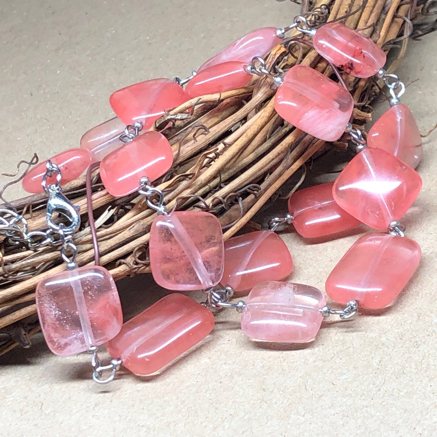 Cherry Quartz glass choker necklace