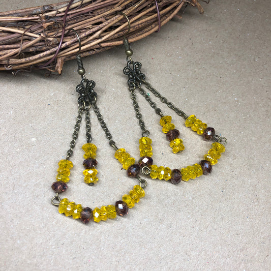 Long yellow crystal chandelier earrings