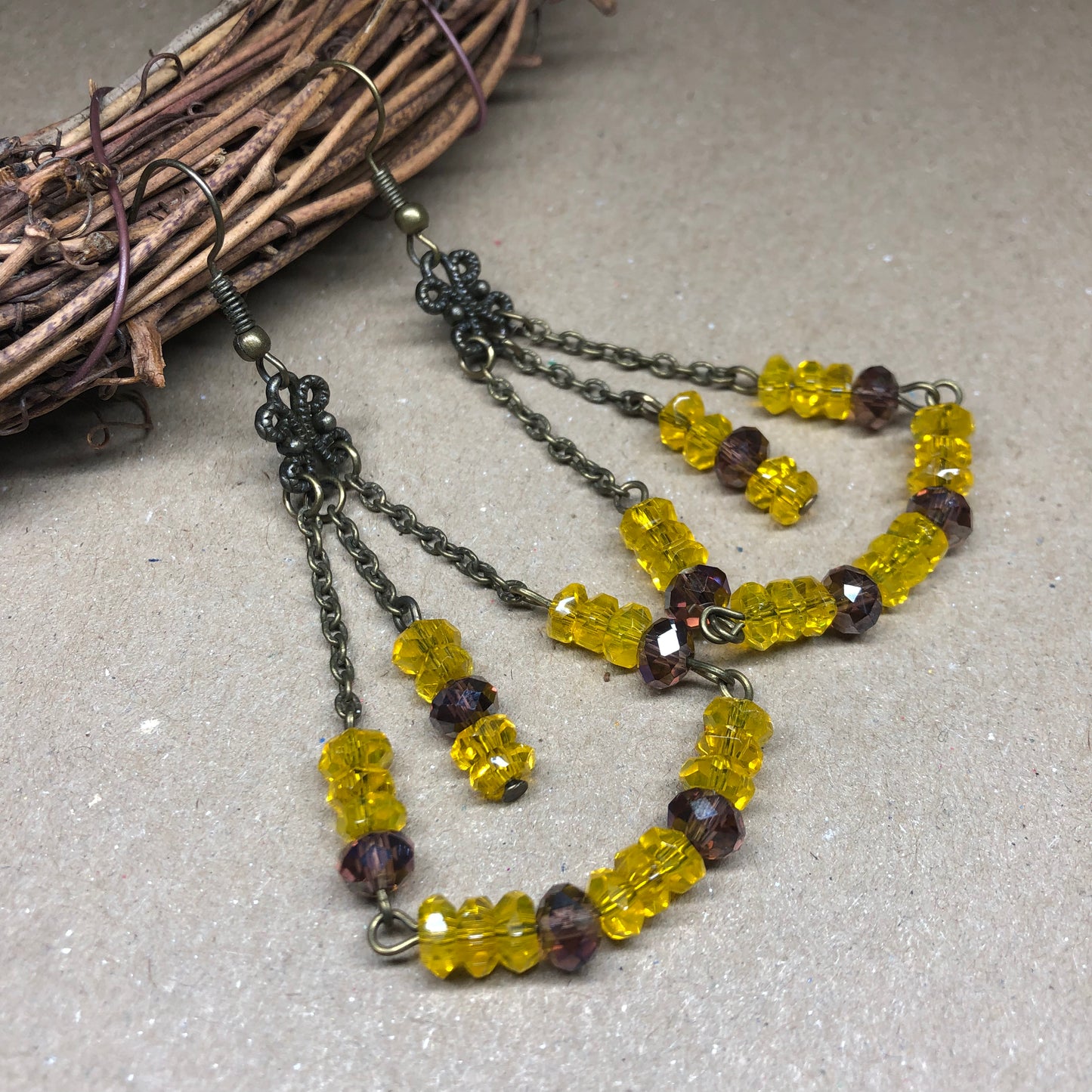 Long yellow crystal chandelier earrings