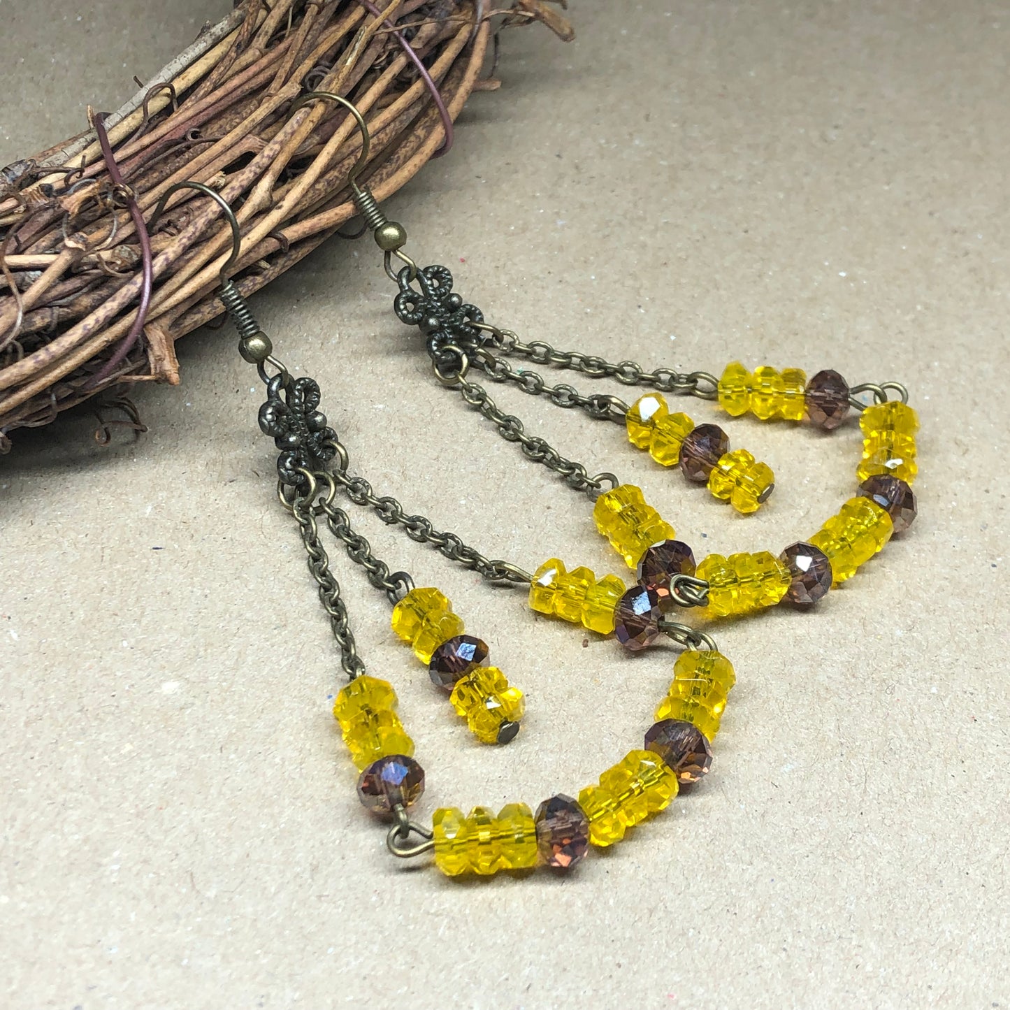 Long yellow crystal chandelier earrings