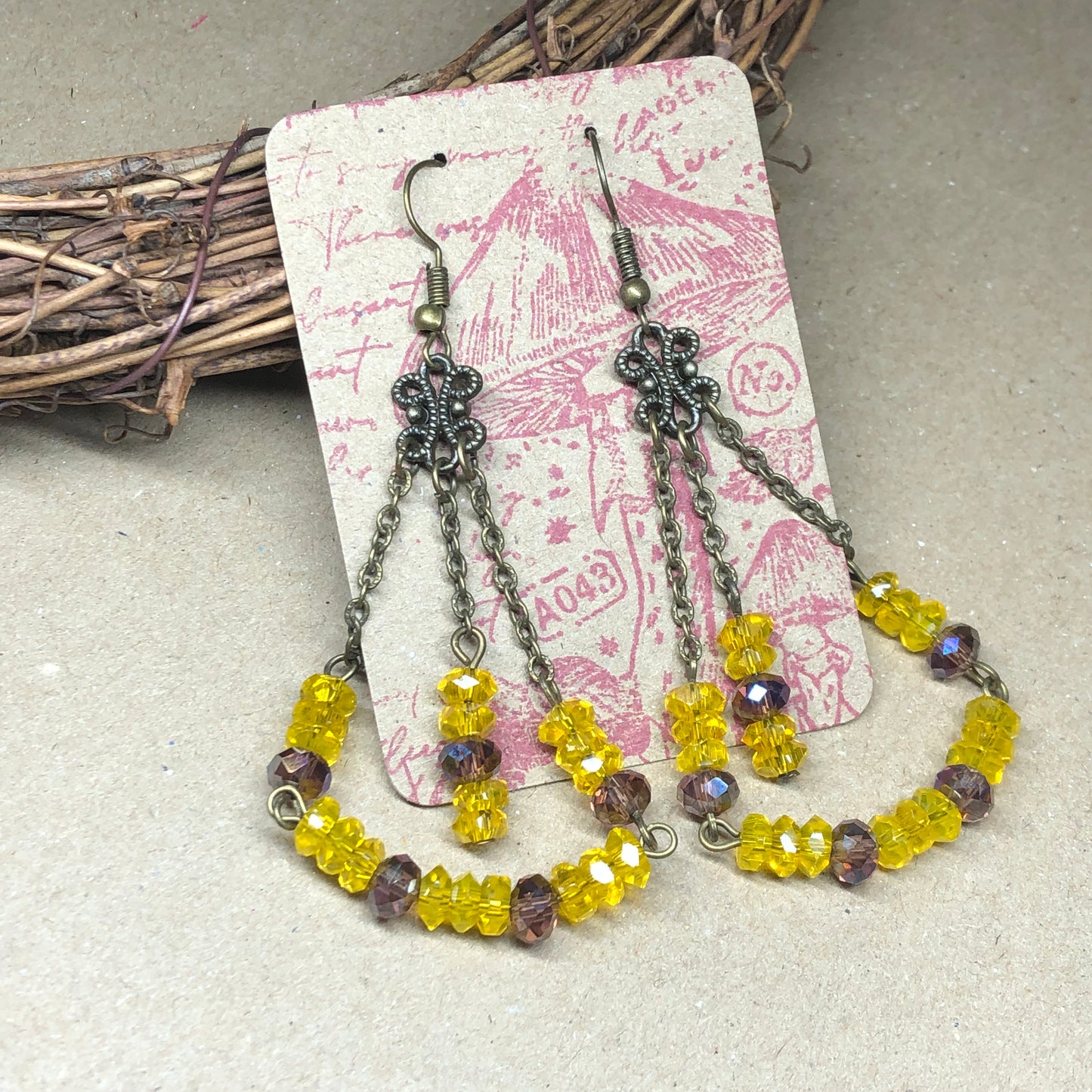 Long yellow crystal chandelier earrings