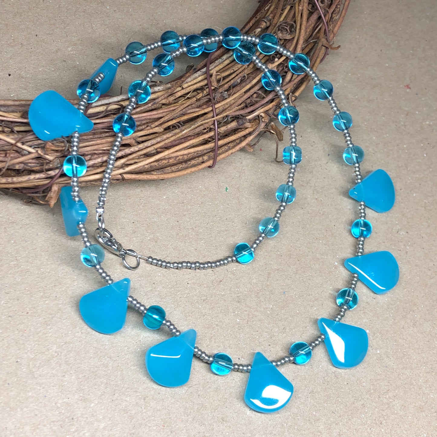 Spearmint blue glass necklacee