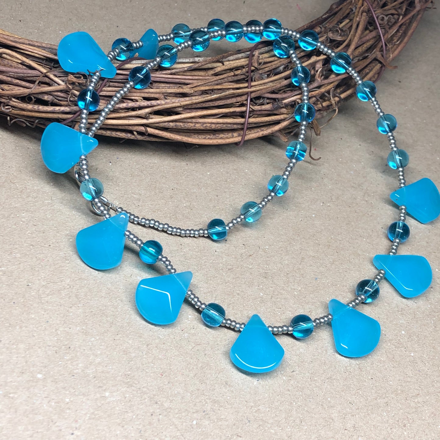 Spearmint blue glass necklacee