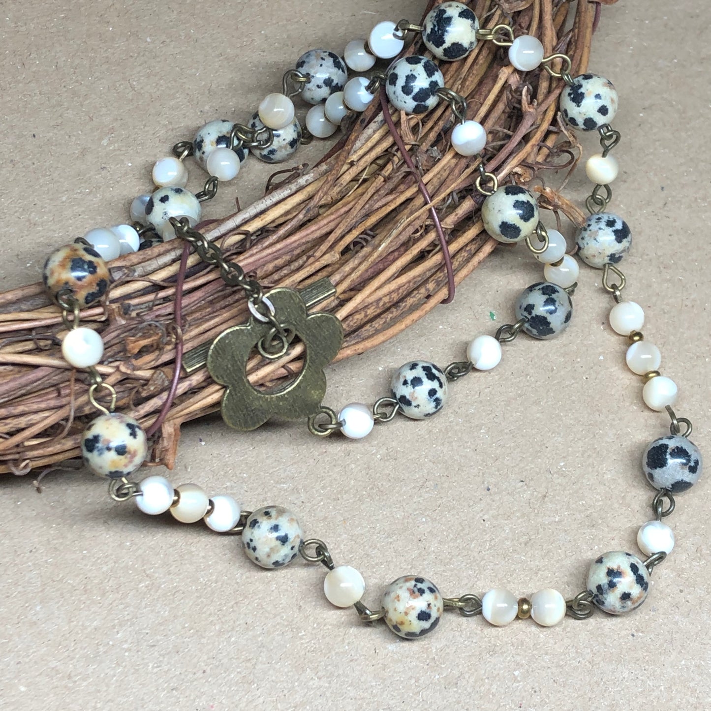 Dalmatian Jasper and pearl necklace