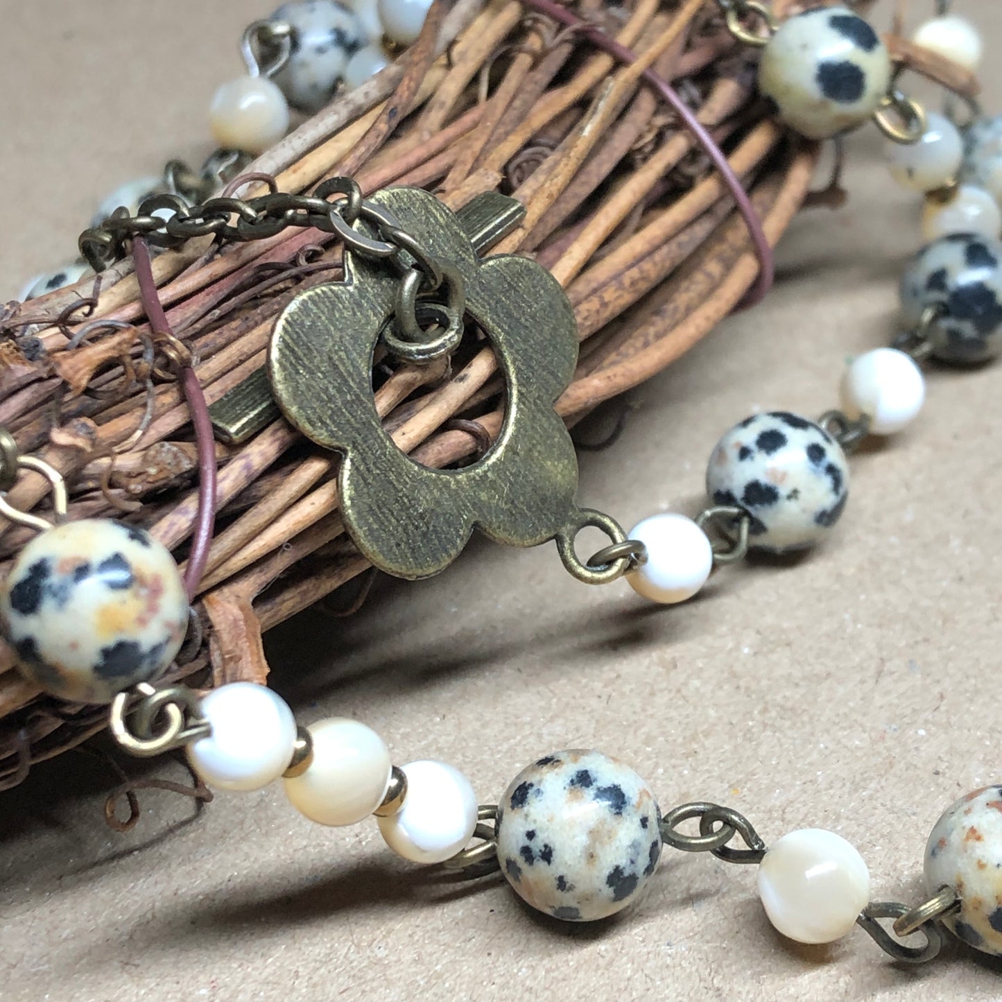 Dalmatian Jasper and pearl necklace