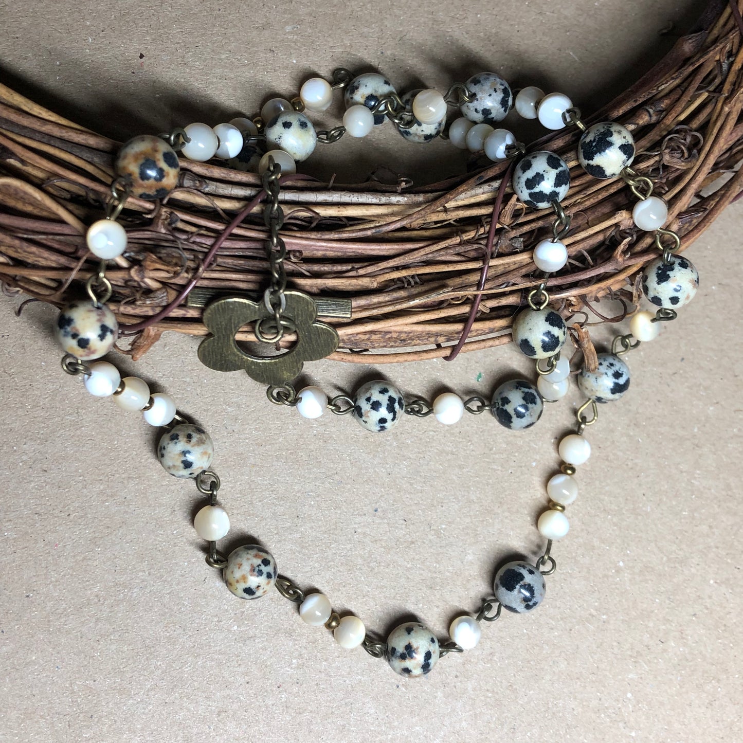 Dalmatian Jasper and pearl necklace