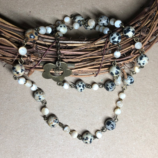 Dalmatian Jasper and pearl necklace