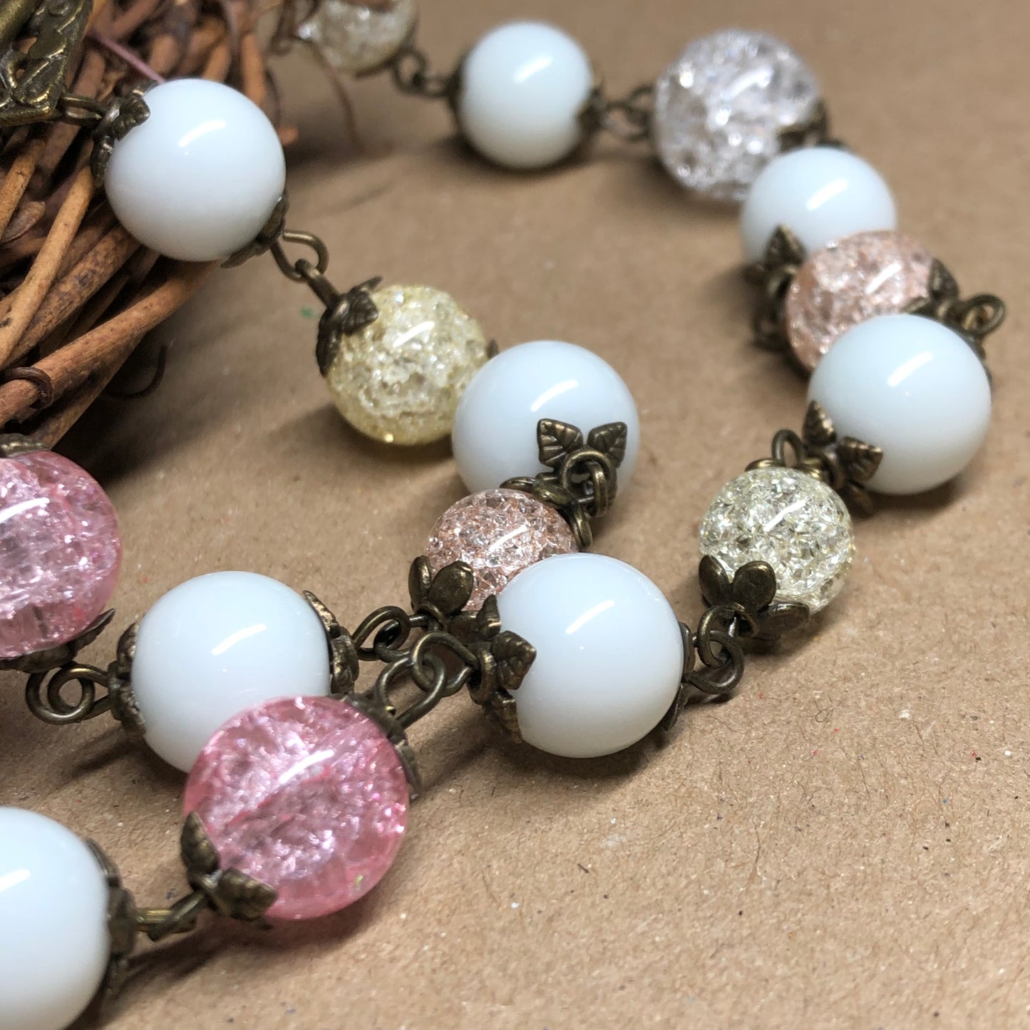 Pastel crackle and white glass necklace