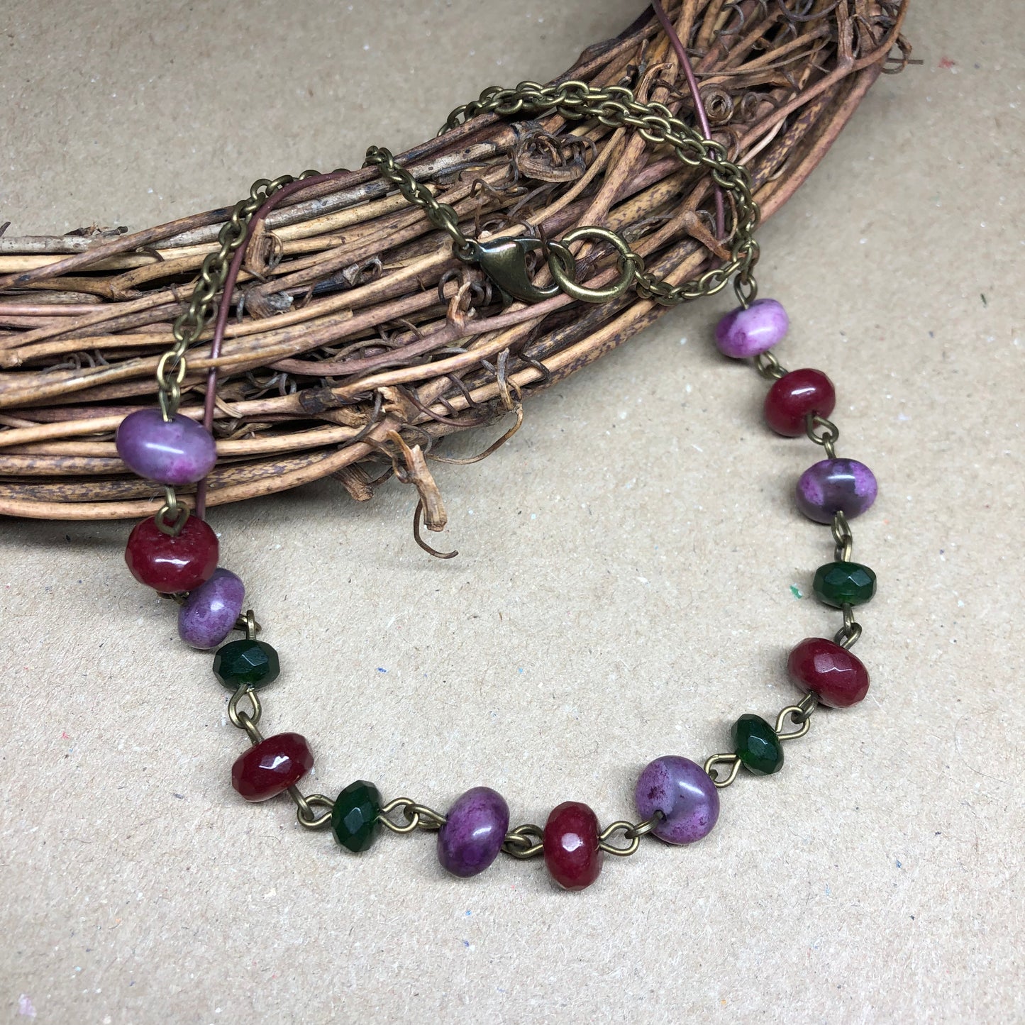 Ruby Emerald Sugalite bronze choker