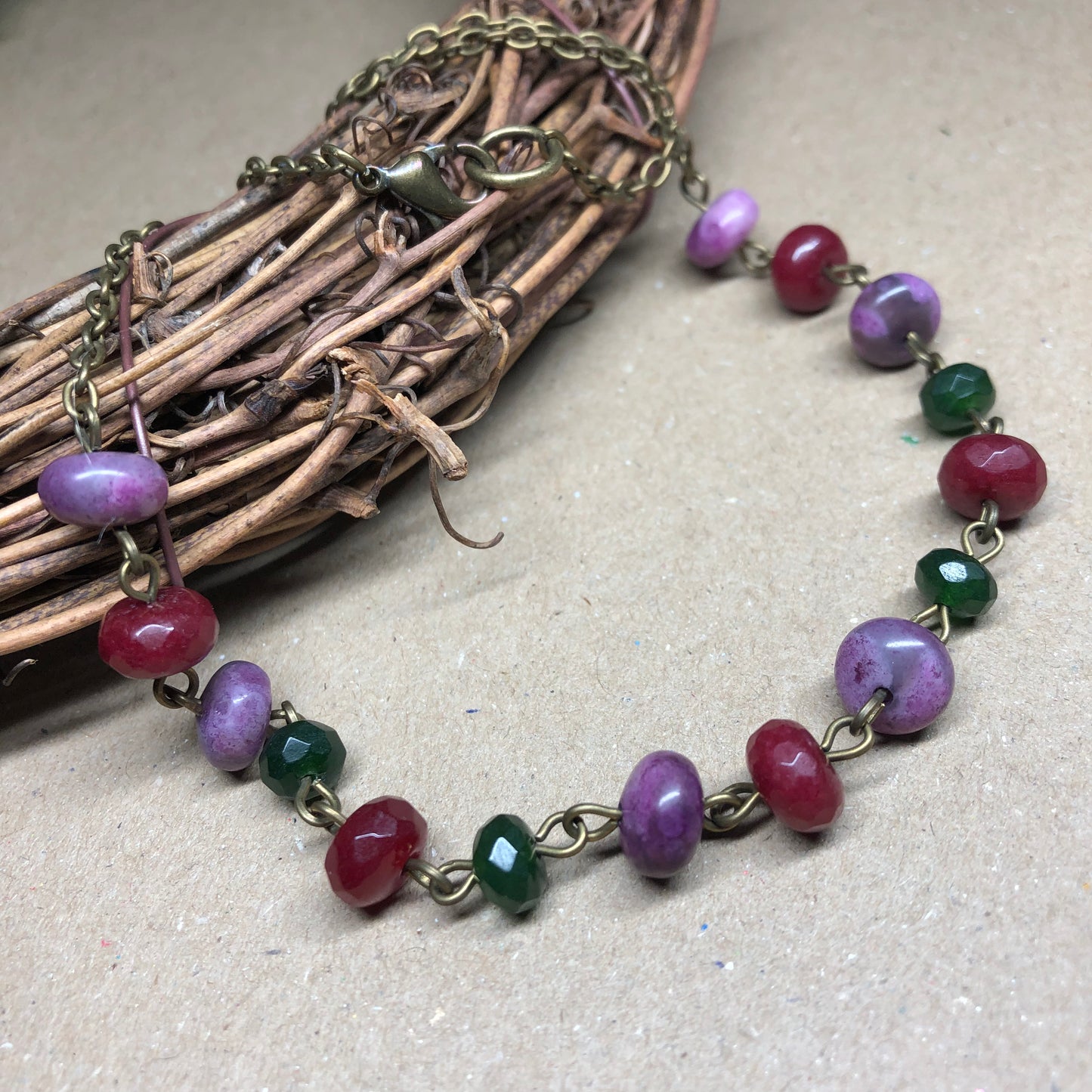 Ruby Emerald Sugalite bronze choker