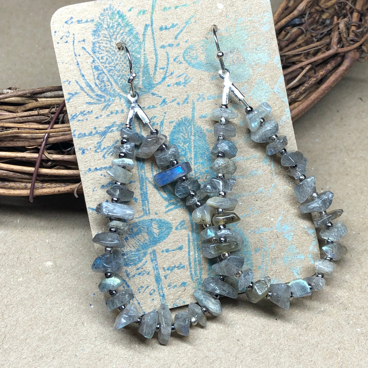 Labradorite chip teardrop hoop earrings