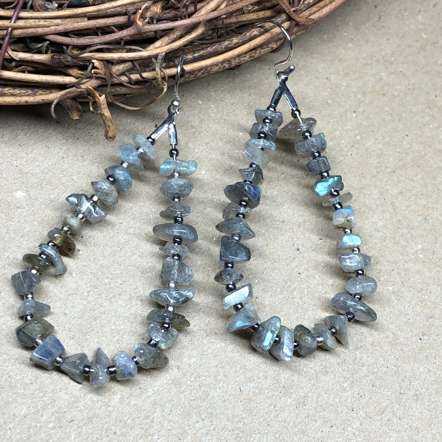 Labradorite chip teardrop hoop earrings