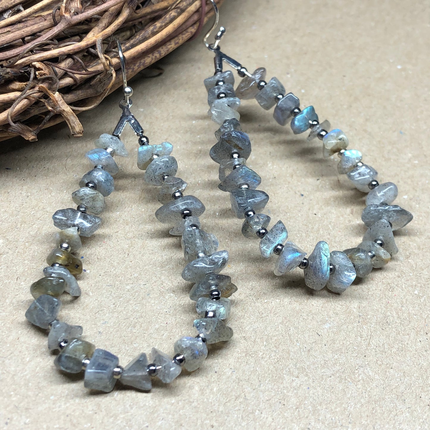 Labradorite chip teardrop hoop earrings