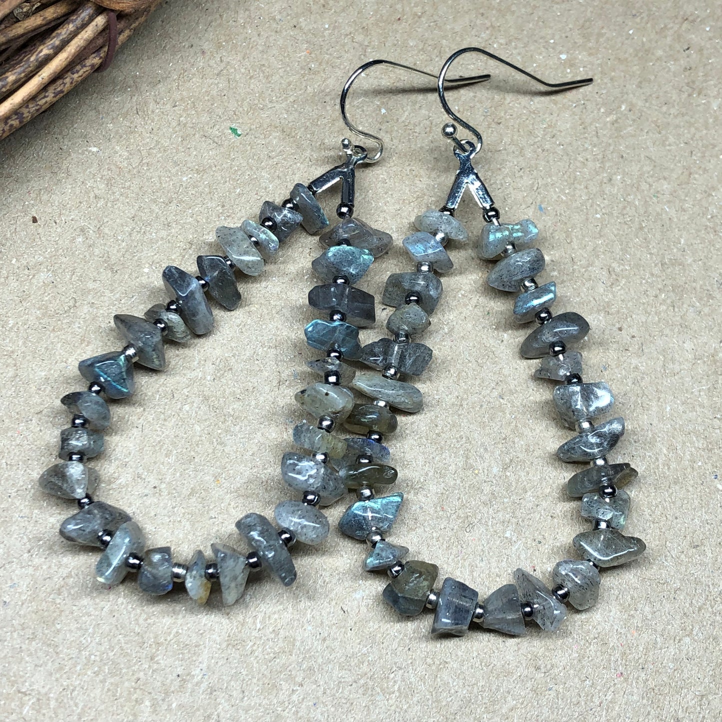 Labradorite chip teardrop hoop earrings