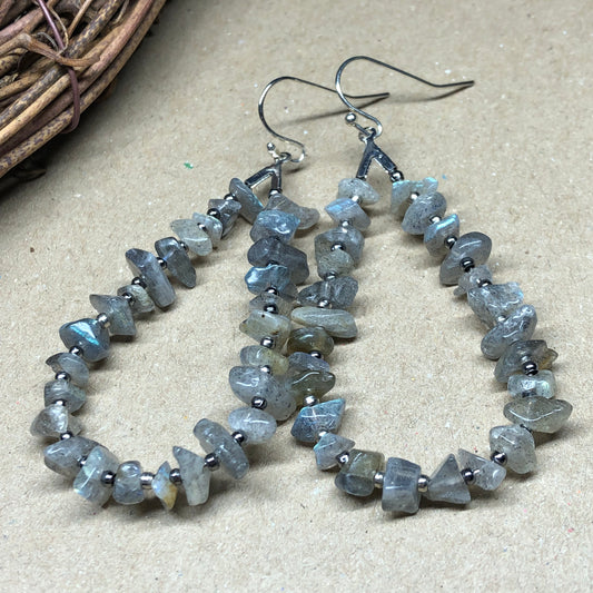 Labradorite chip teardrop hoop earrings