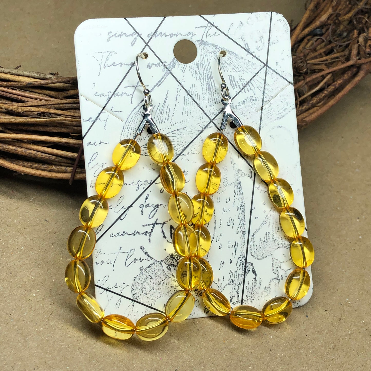 Yellow teardrop glass hoop earrings