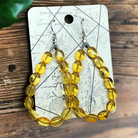 Erin - Yellow teardrop glass hoop earrings