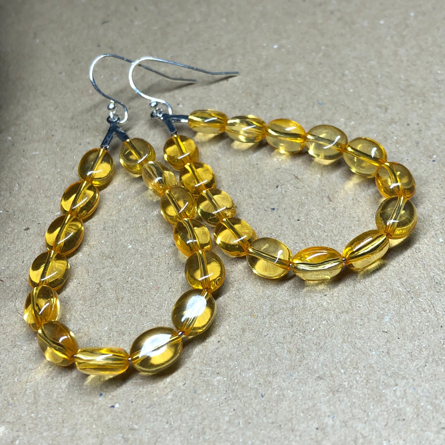 Yellow teardrop glass hoop earrings