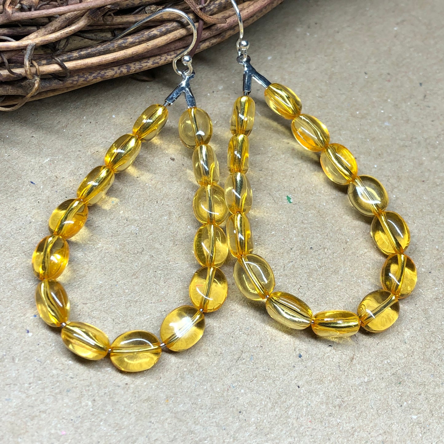 Yellow teardrop glass hoop earrings