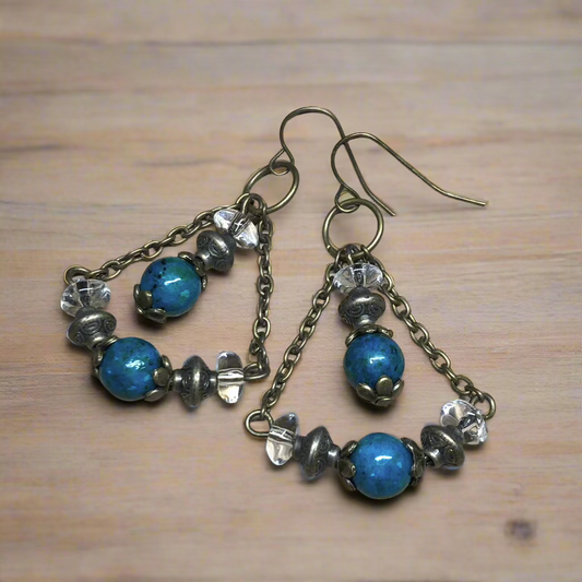 Thomasina - Chrysocola and glass chandelier earrings