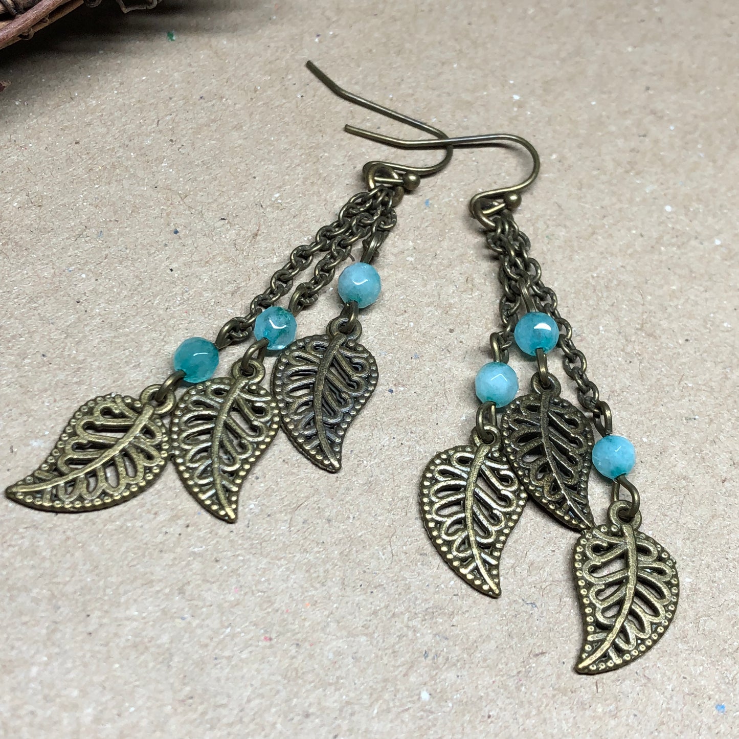 Brazilian Emerald and bronze leaf earrings