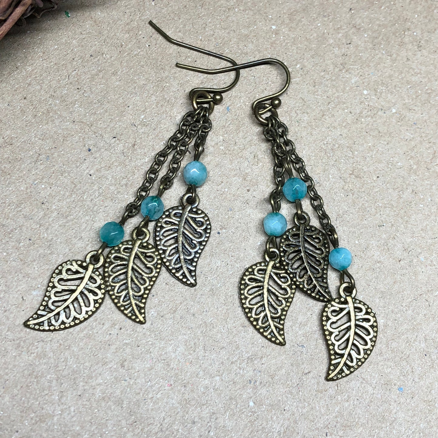 Brazilian Emerald and bronze leaf earrings