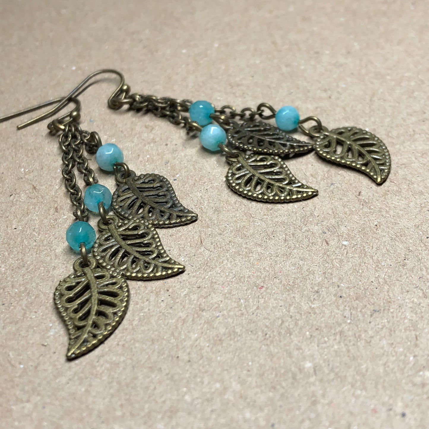 Brazilian Emerald and bronze leaf earrings