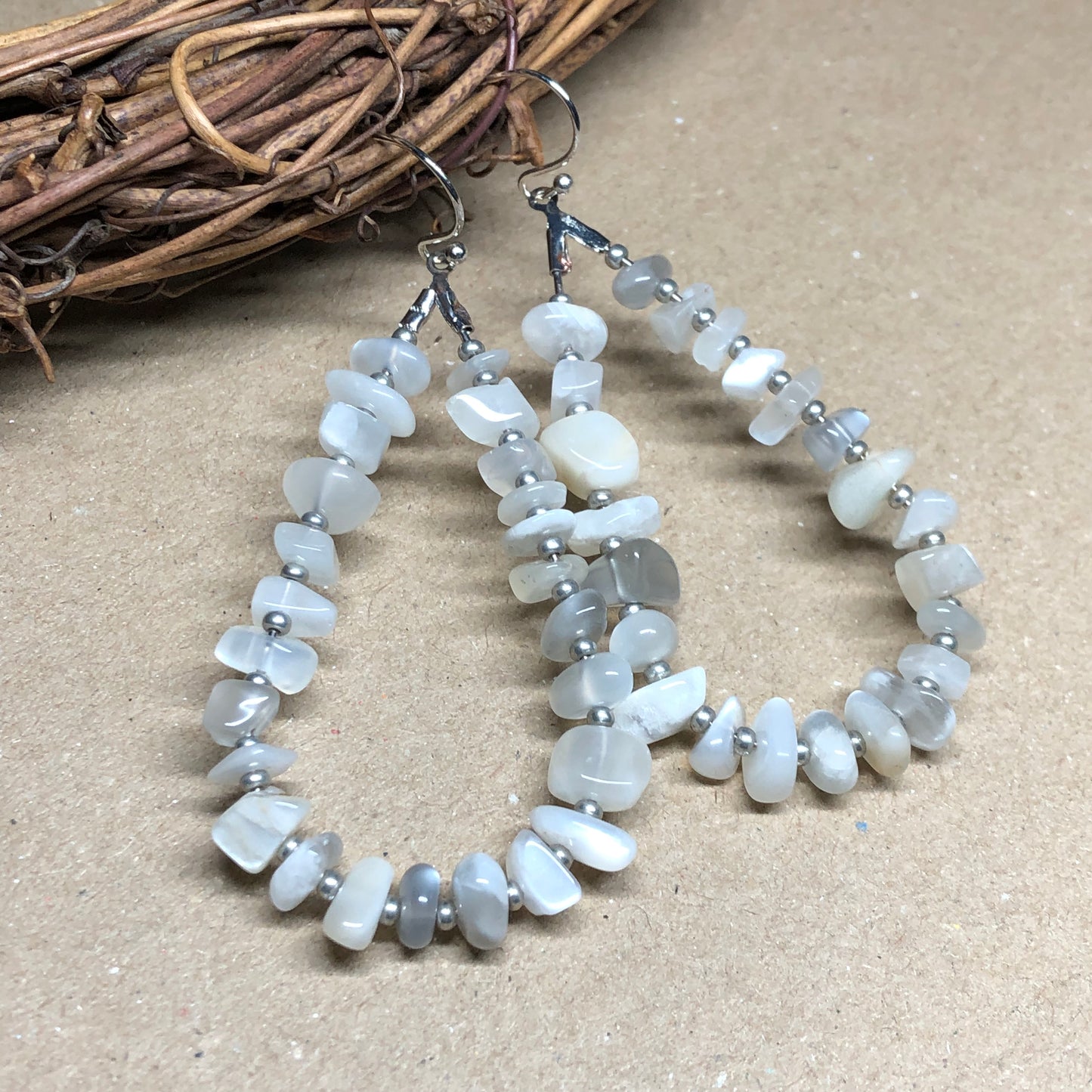 Moonstone teardrop hoop earrings