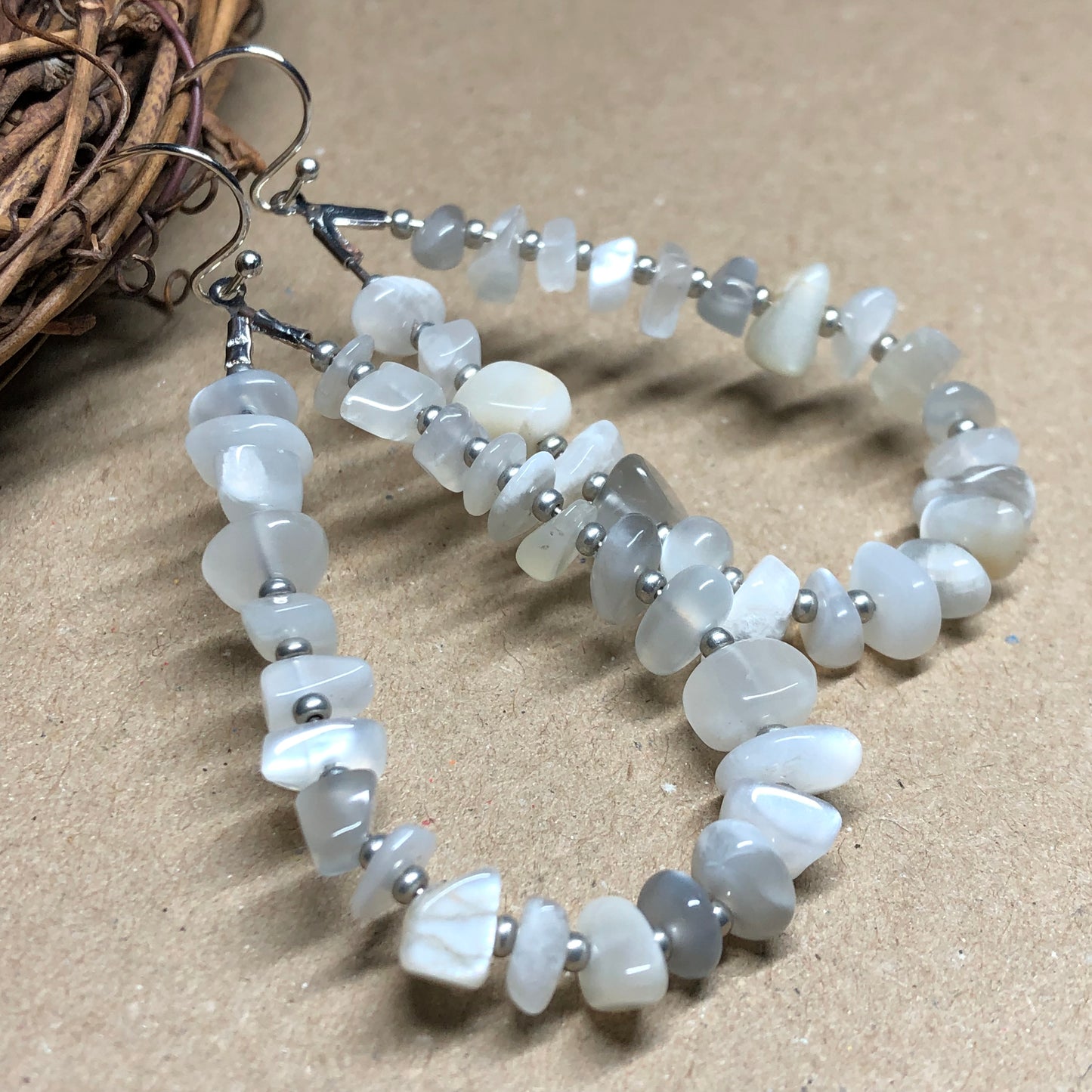 Moonstone teardrop hoop earrings