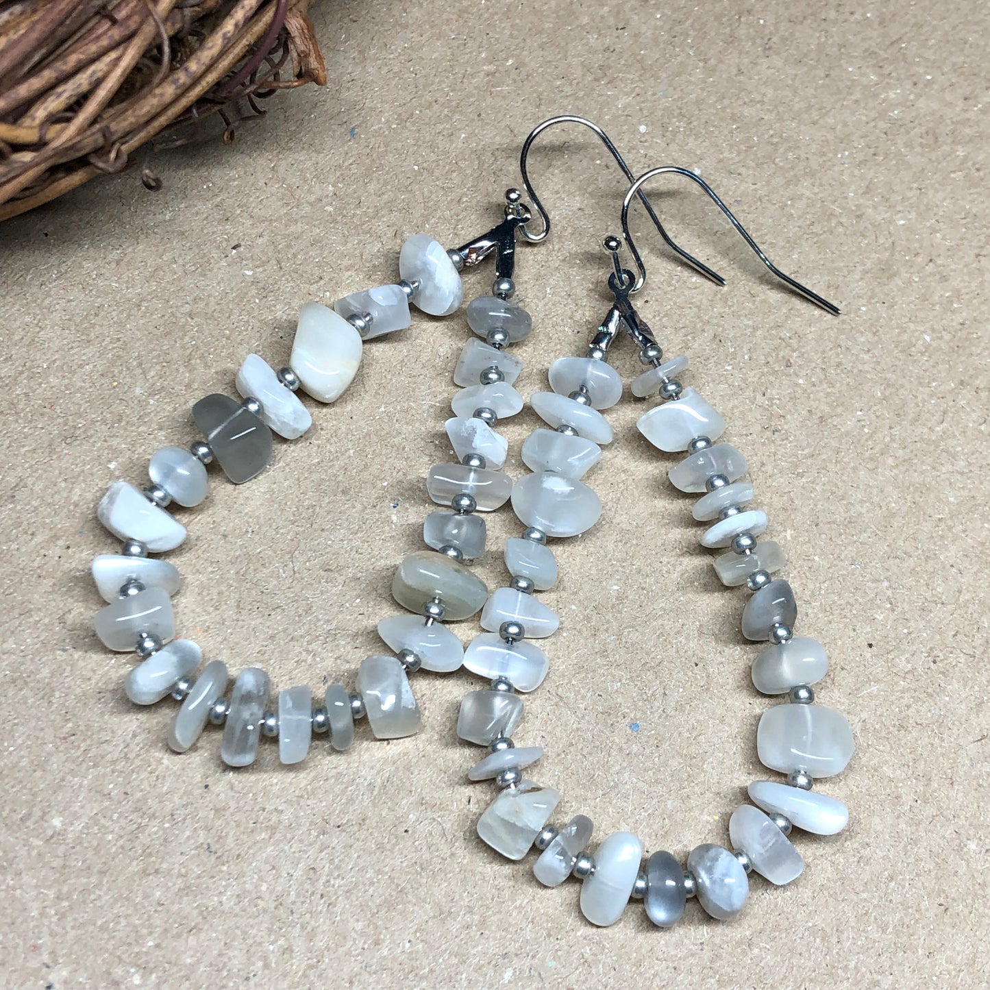 Moonstone teardrop hoop earrings