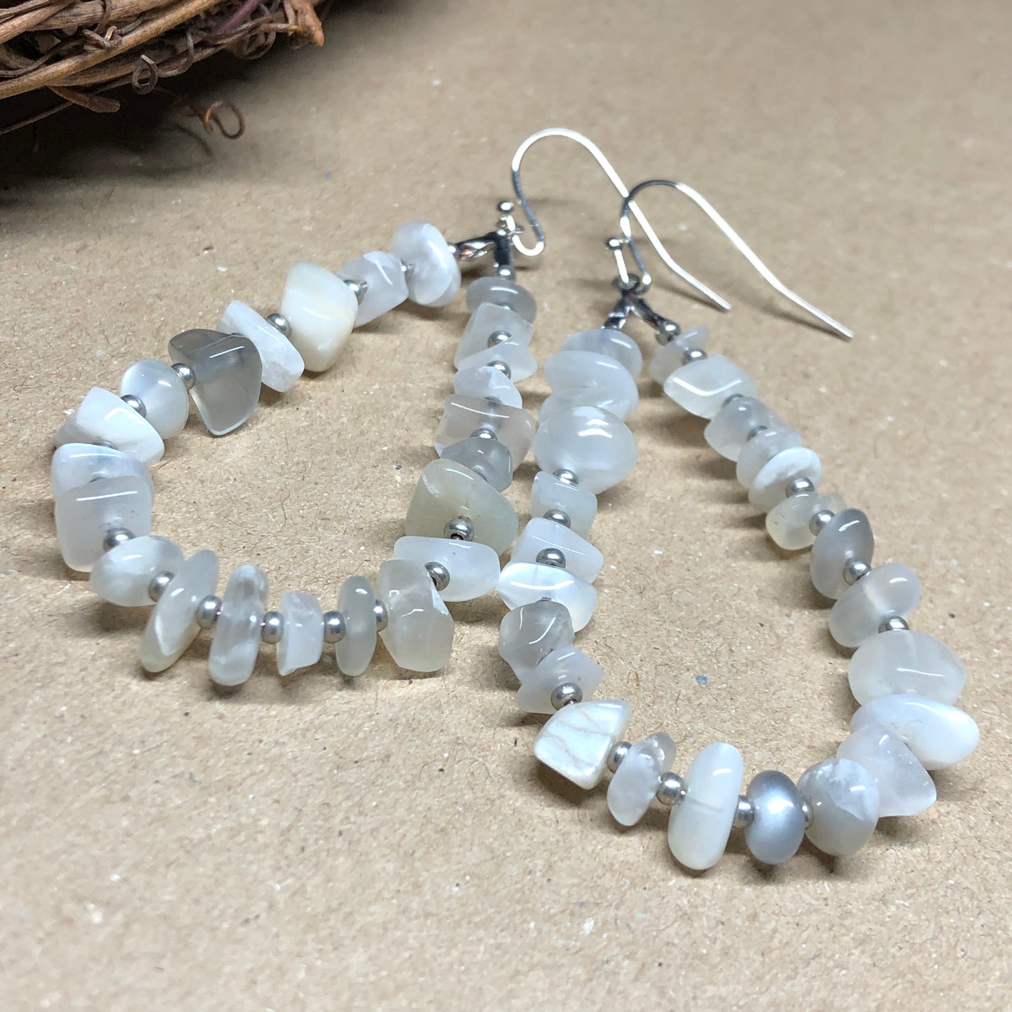 Moonstone teardrop hoop earrings