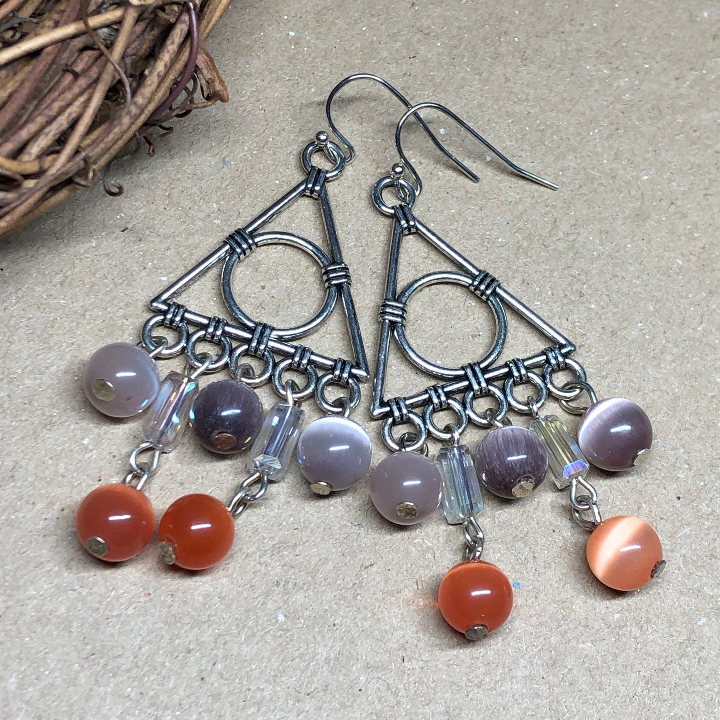 Plum and Tangerine shimmer earrings