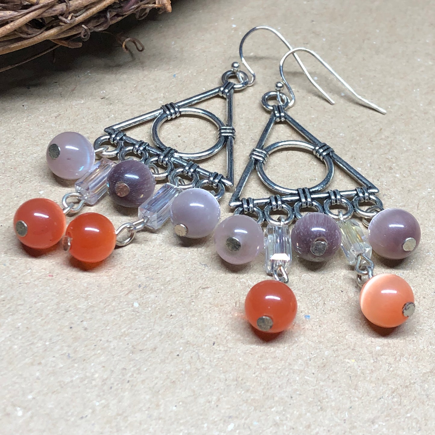 Plum and Tangerine shimmer earrings