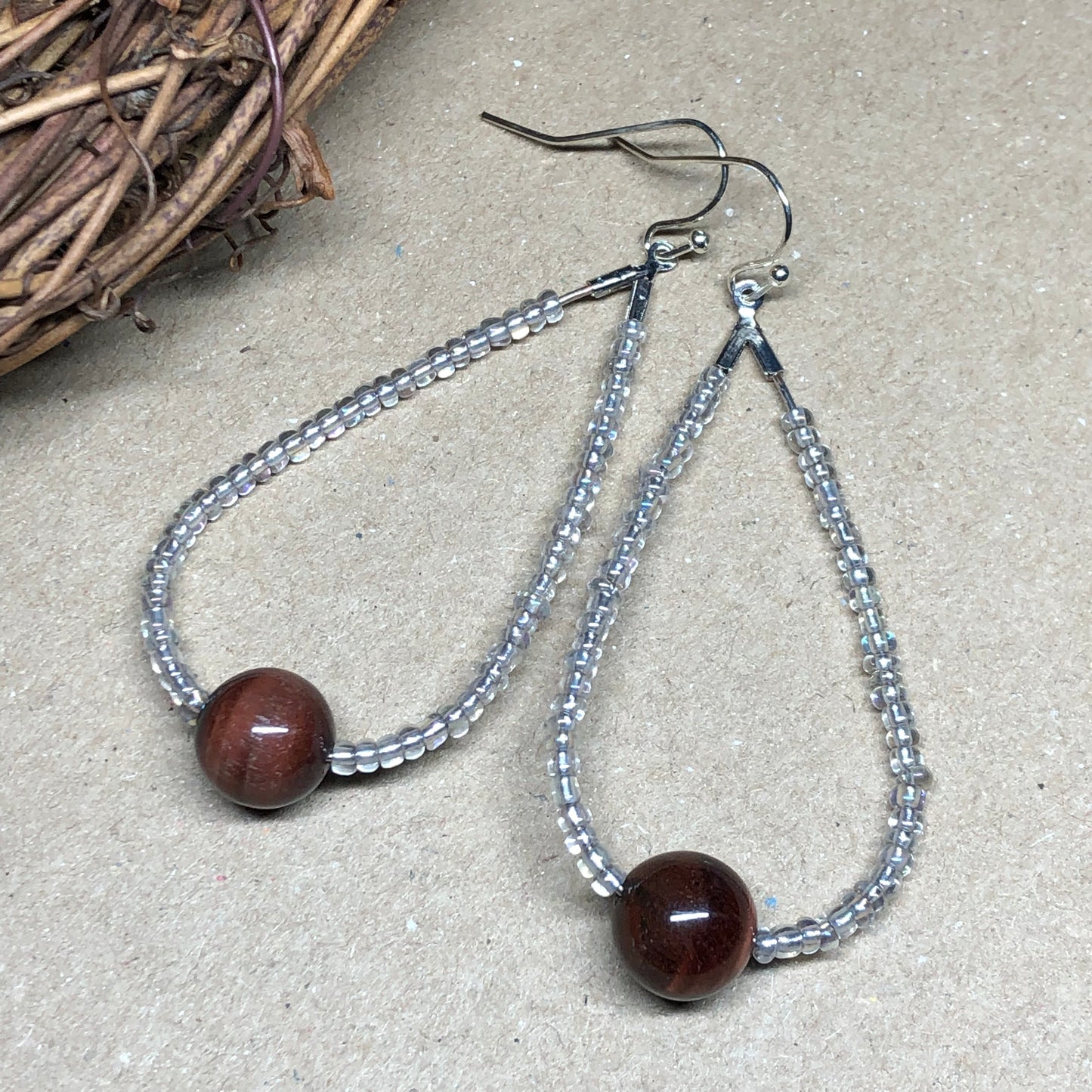 Tigers Eye peardrop hoop earrings