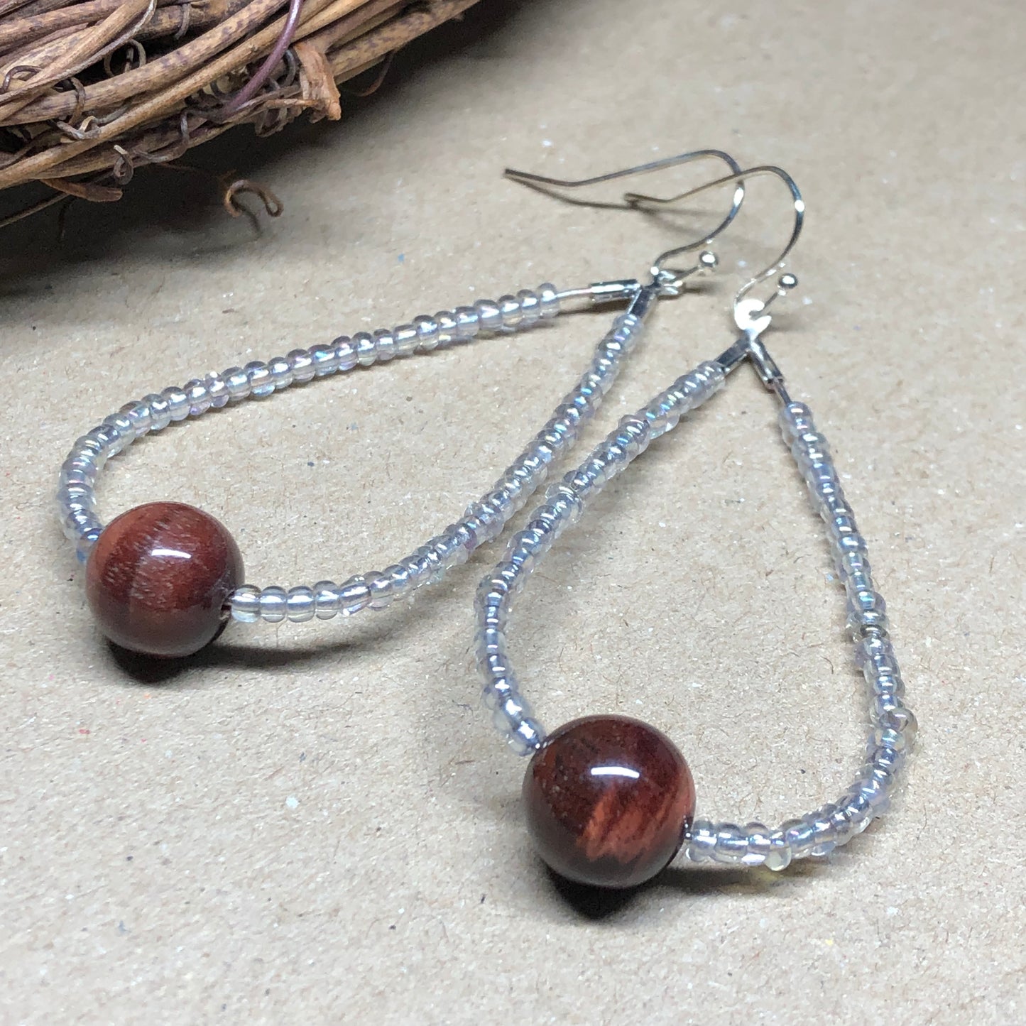 Tigers Eye peardrop hoop earrings