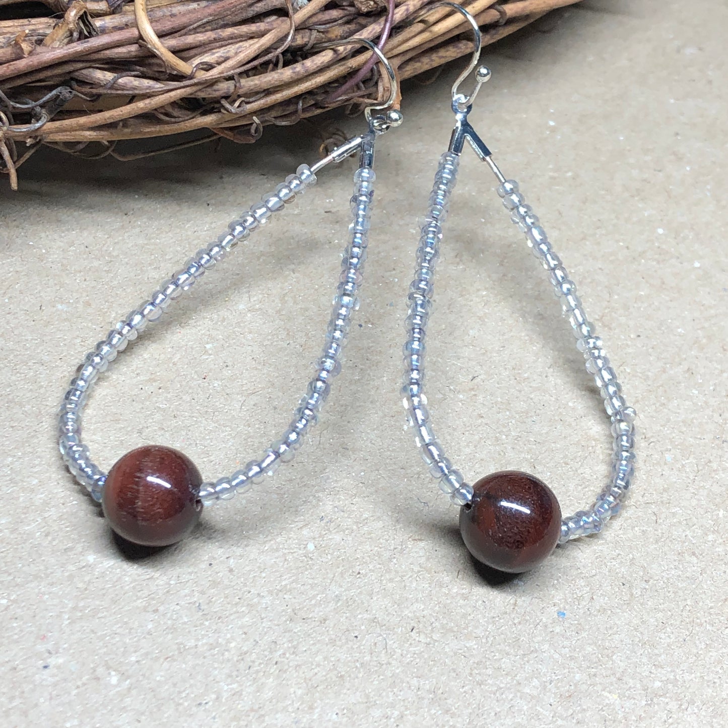 Tigers Eye peardrop hoop earrings