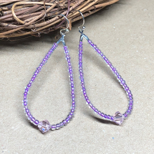 Lilac peardrop crystal hoop earrings