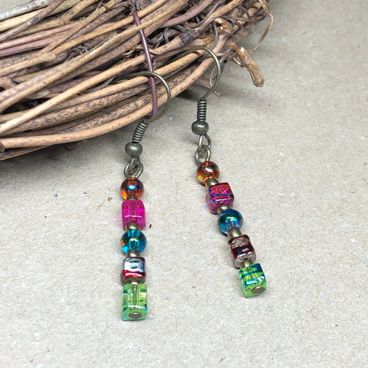 Rainbow cube glass earrings