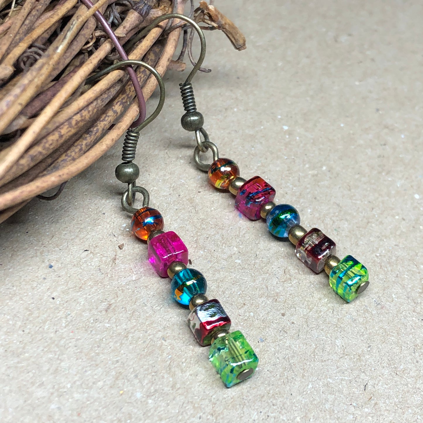 Rainbow cube glass earrings