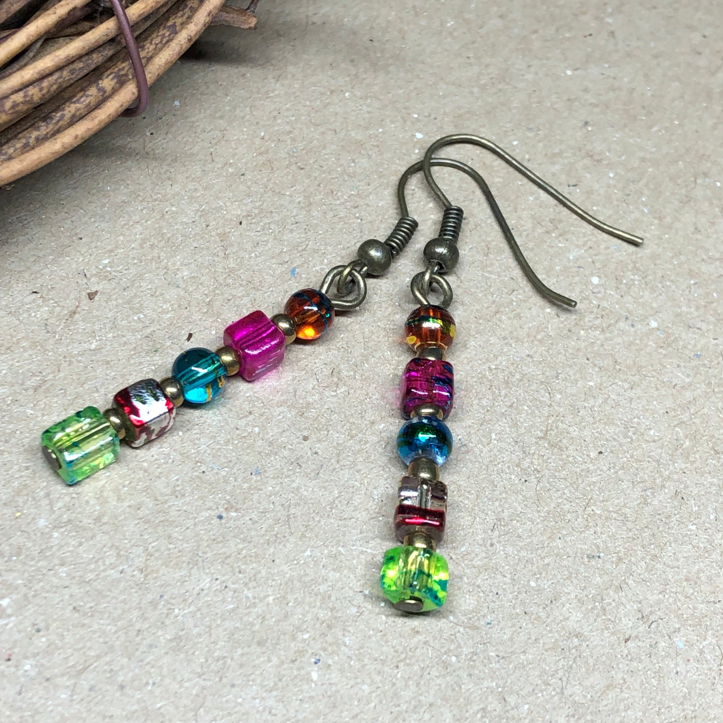 Rainbow cube glass earrings