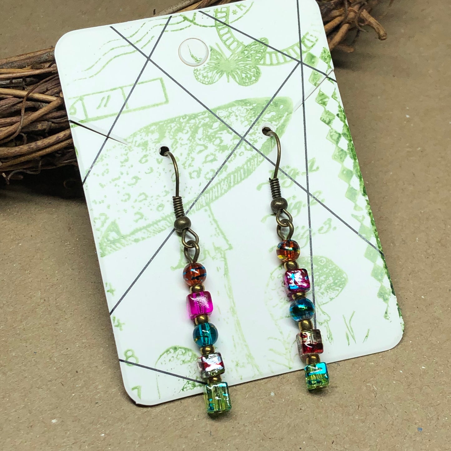 Rainbow cube glass earrings