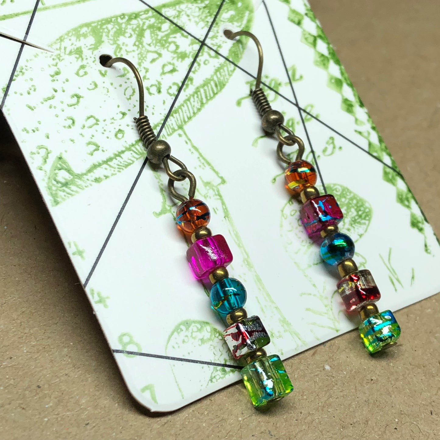 Rainbow cube glass earrings