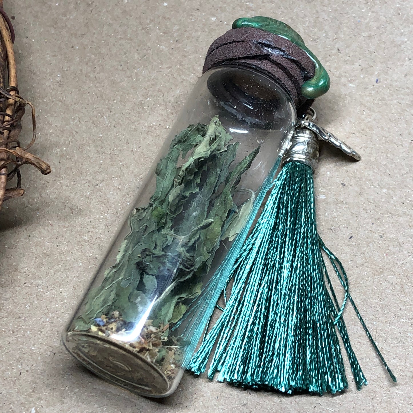 Green decorative apothecary bottle