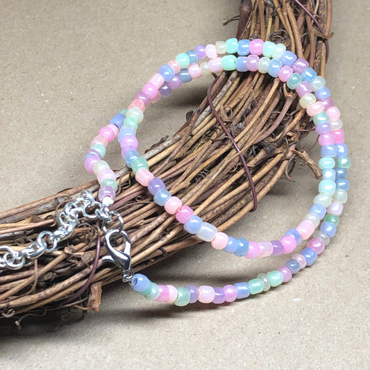 Pastel glass beaded choker necklace