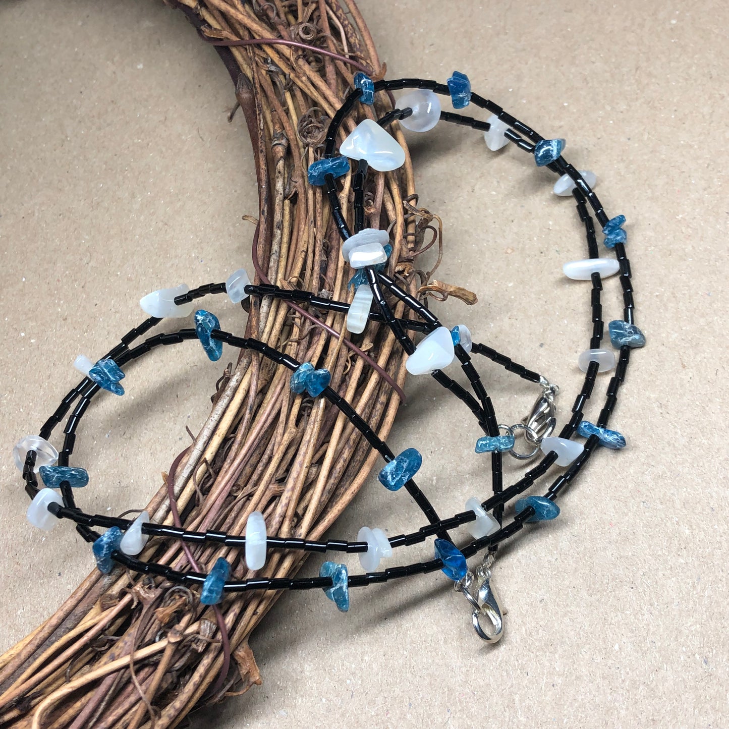 Moonstone and Apatite choker necklaces