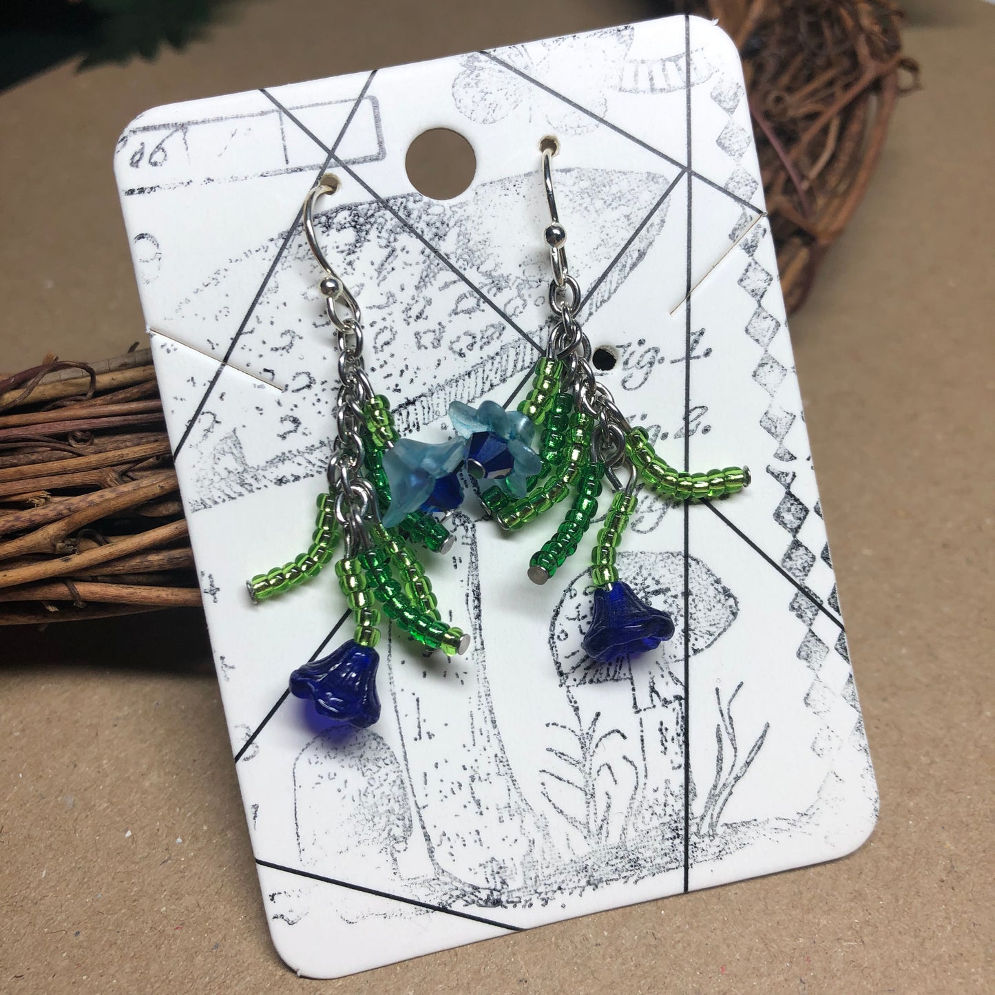 Blue flower Millefiori glass flower earrings