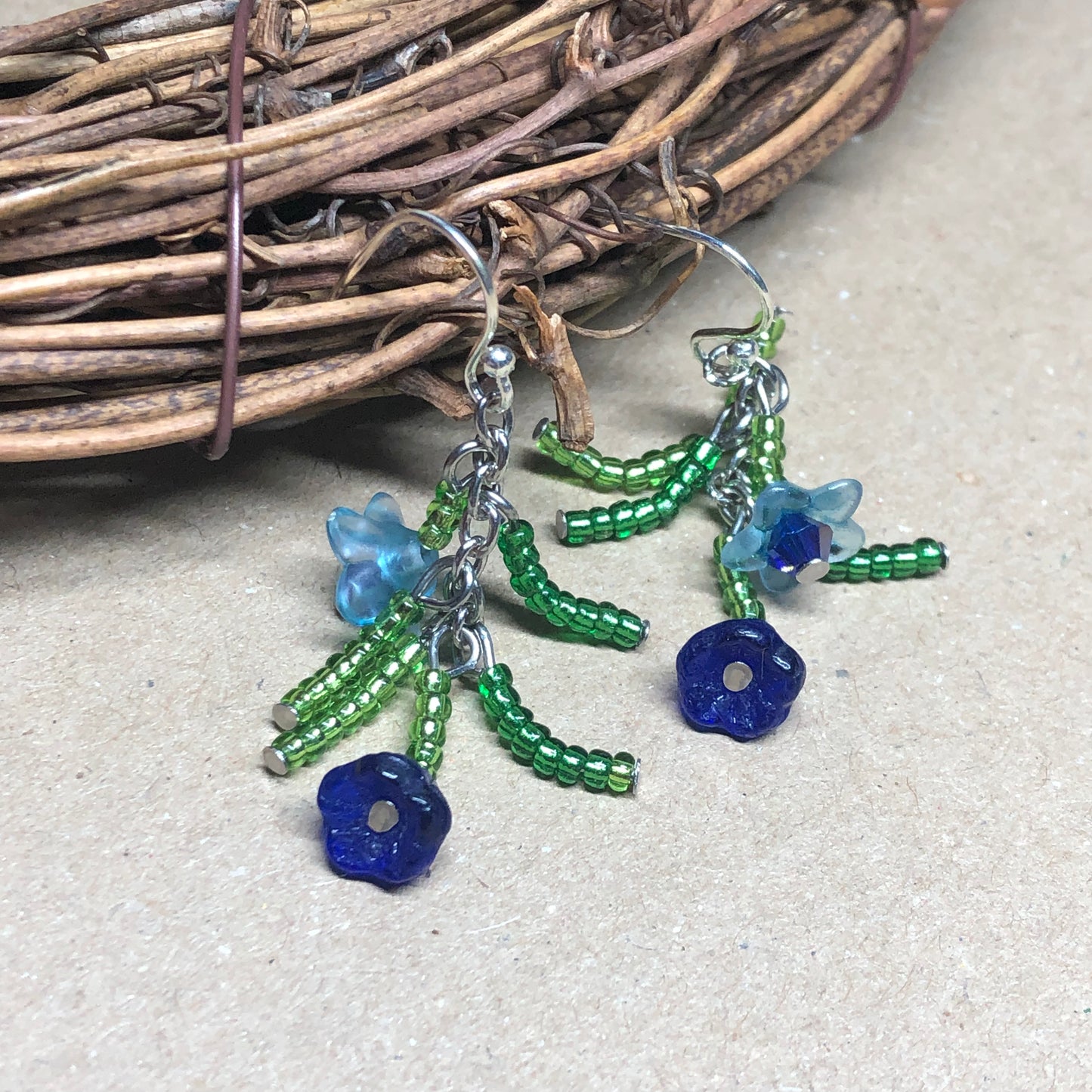 Blue flower Millefiori glass flower earrings